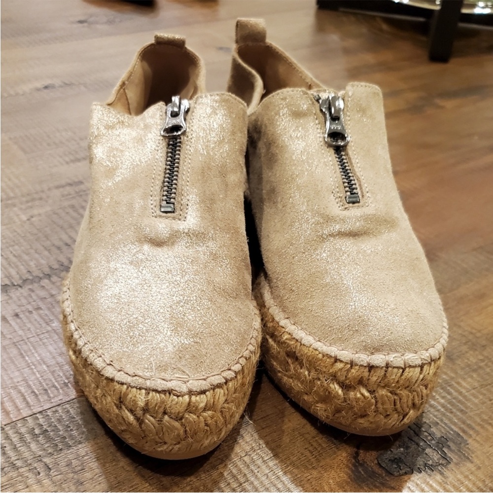 Eric Michael "Serena" Leather Zip Top Platform Espadrille,Tan,Gold, EU 38, US 8